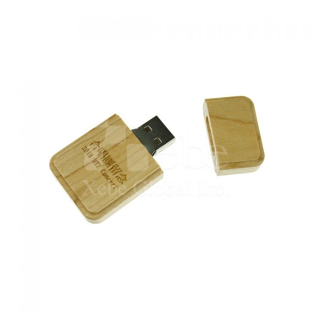 Square wooden USB with logo 