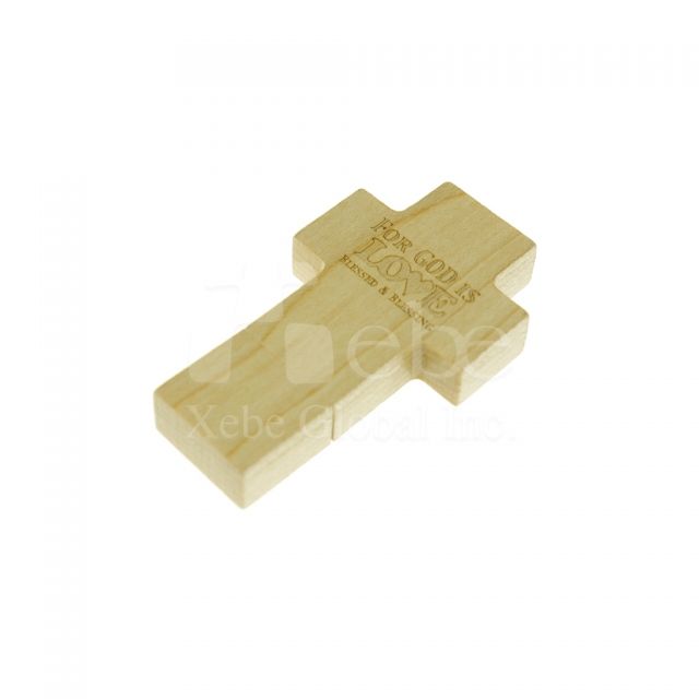 Cross shaped wooden USB drive