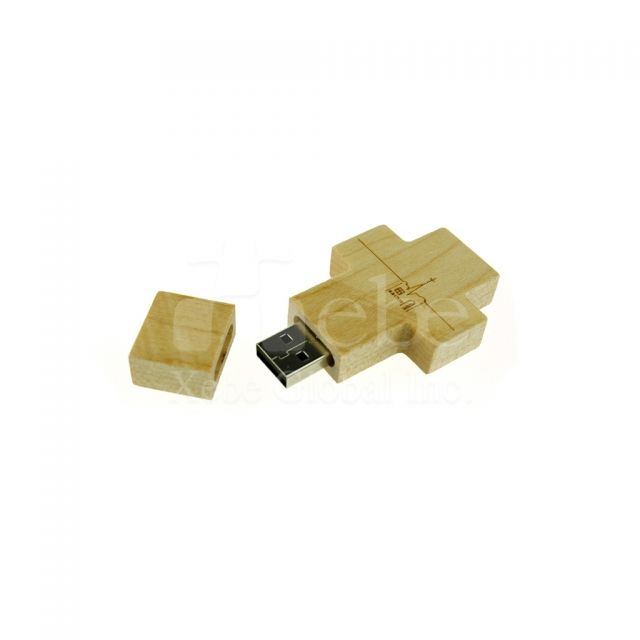 Cross shaped wooden USB drive