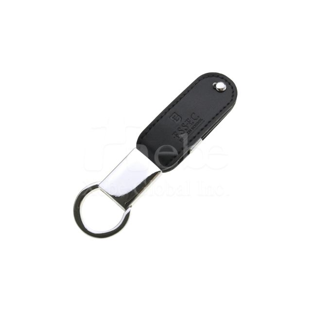 black leather USB key ring